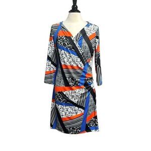 Steven Edwards Women’s Muti 3/4 Sleeve Faux Wrap Dress Size Medium